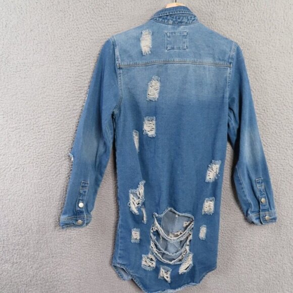 Rue 21 Denim Jean Dress Small Y2K Distressed Ripped Grunge Long Sleeve Rue21 - Picture 2 of 12